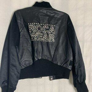 EUC Women's Rocawear Black Blingy Leather Bomber Jacket size Large